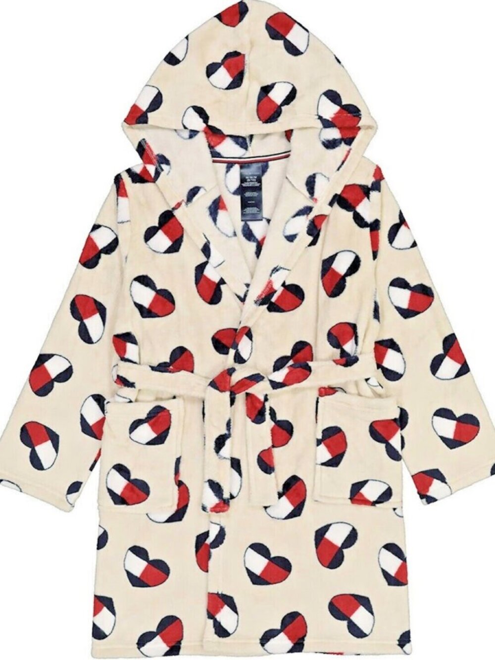 NWT Tommy Hilfiger Kids Hooded Bathrobe Robe Hearts Print Size 6/7 (S)